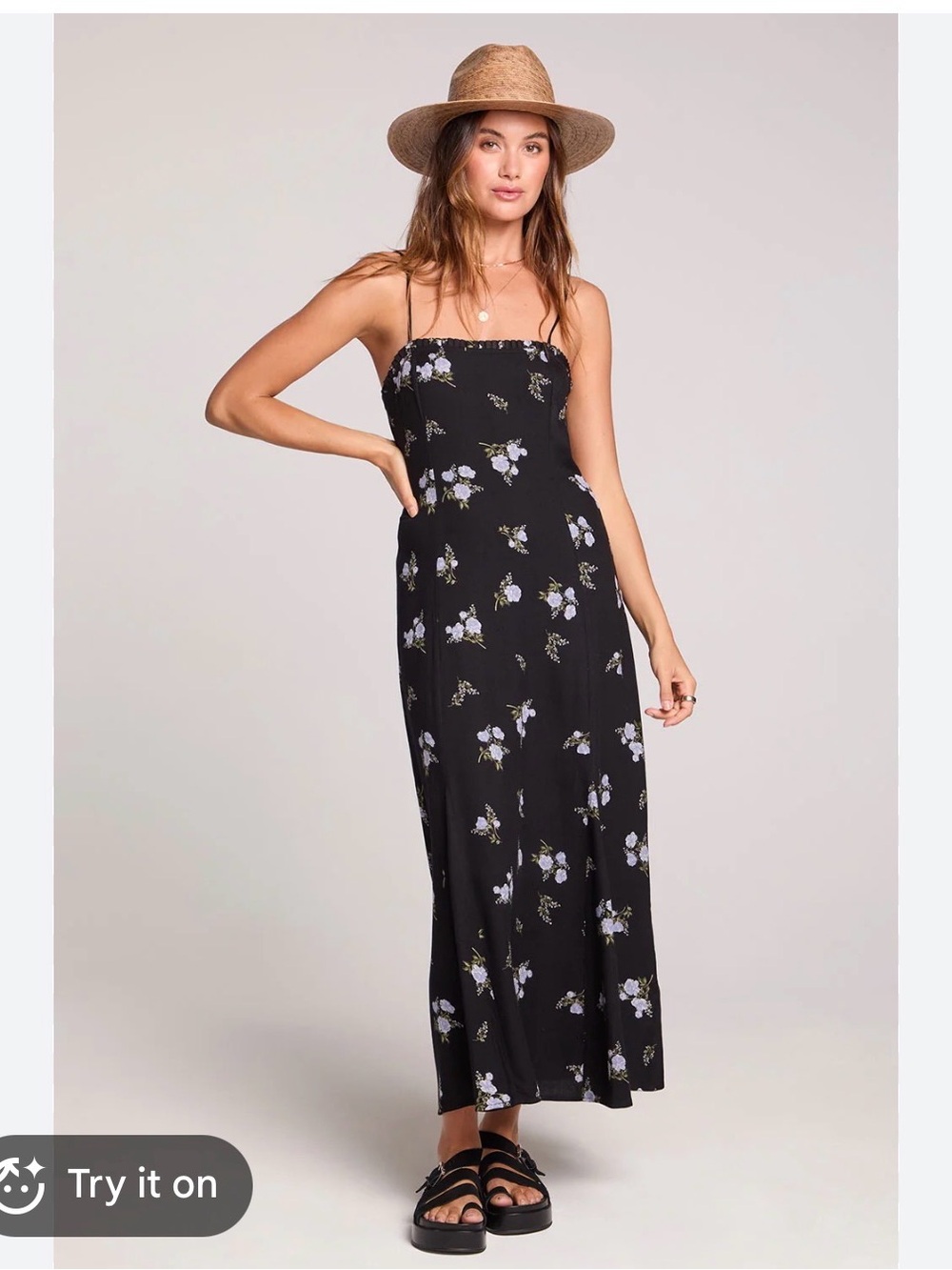 saltwater LUXE Black Maxi Dress with Lilac Floral Print
